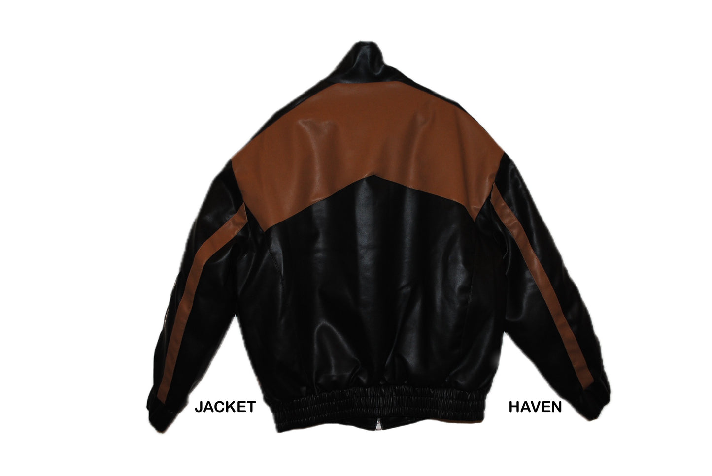 black and bronze Lamborghini leather jacket with Rhude branding and patches