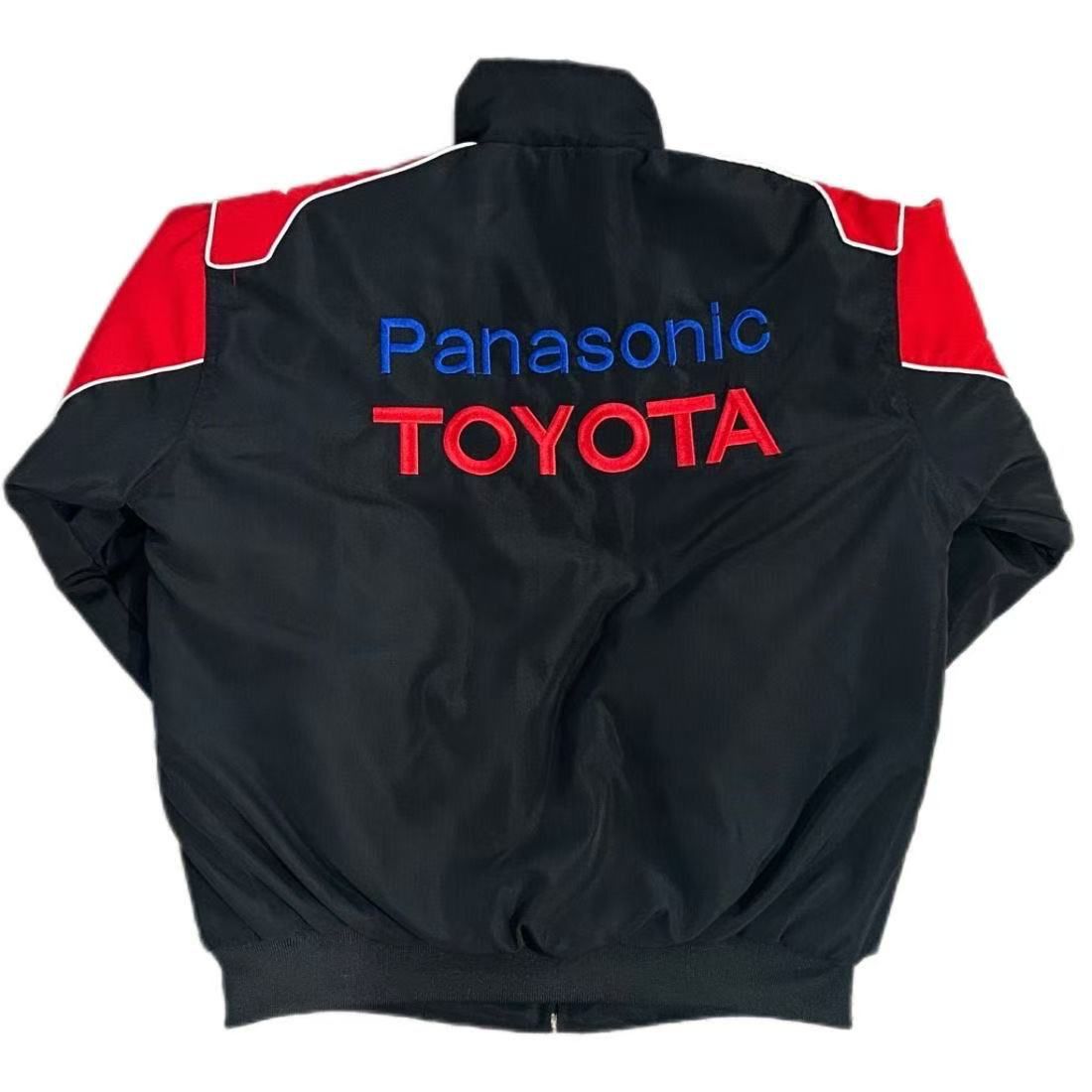 black and red Toyota racing jacket with Panasonic and Bridgestone logos