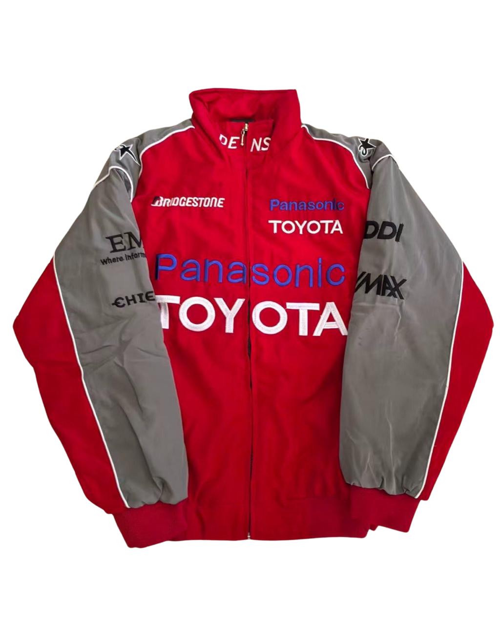 red and gray Toyota racing jacket with Panasonic and Bridgestone logos