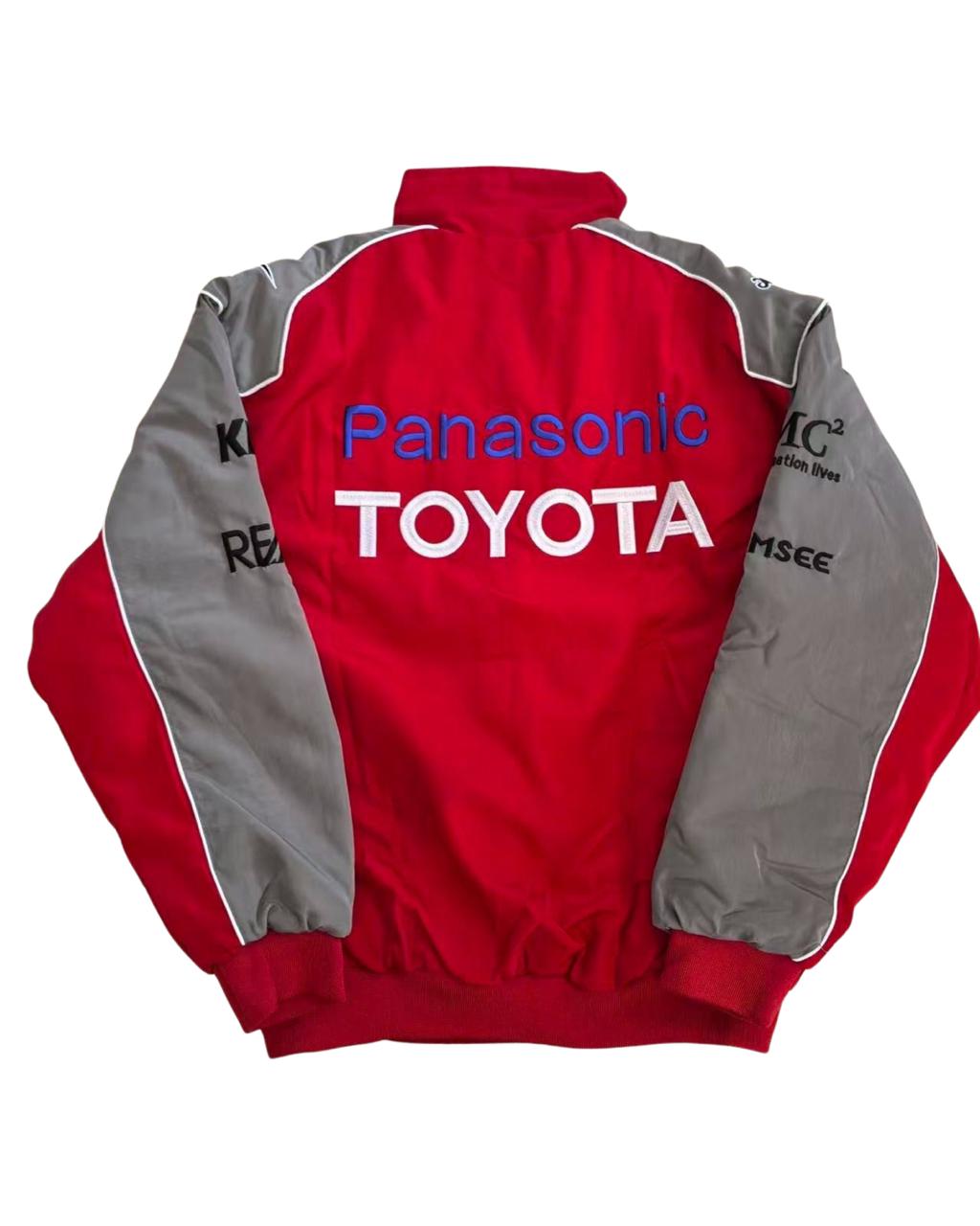 red and gray Toyota racing jacket with Panasonic and Bridgestone logos
