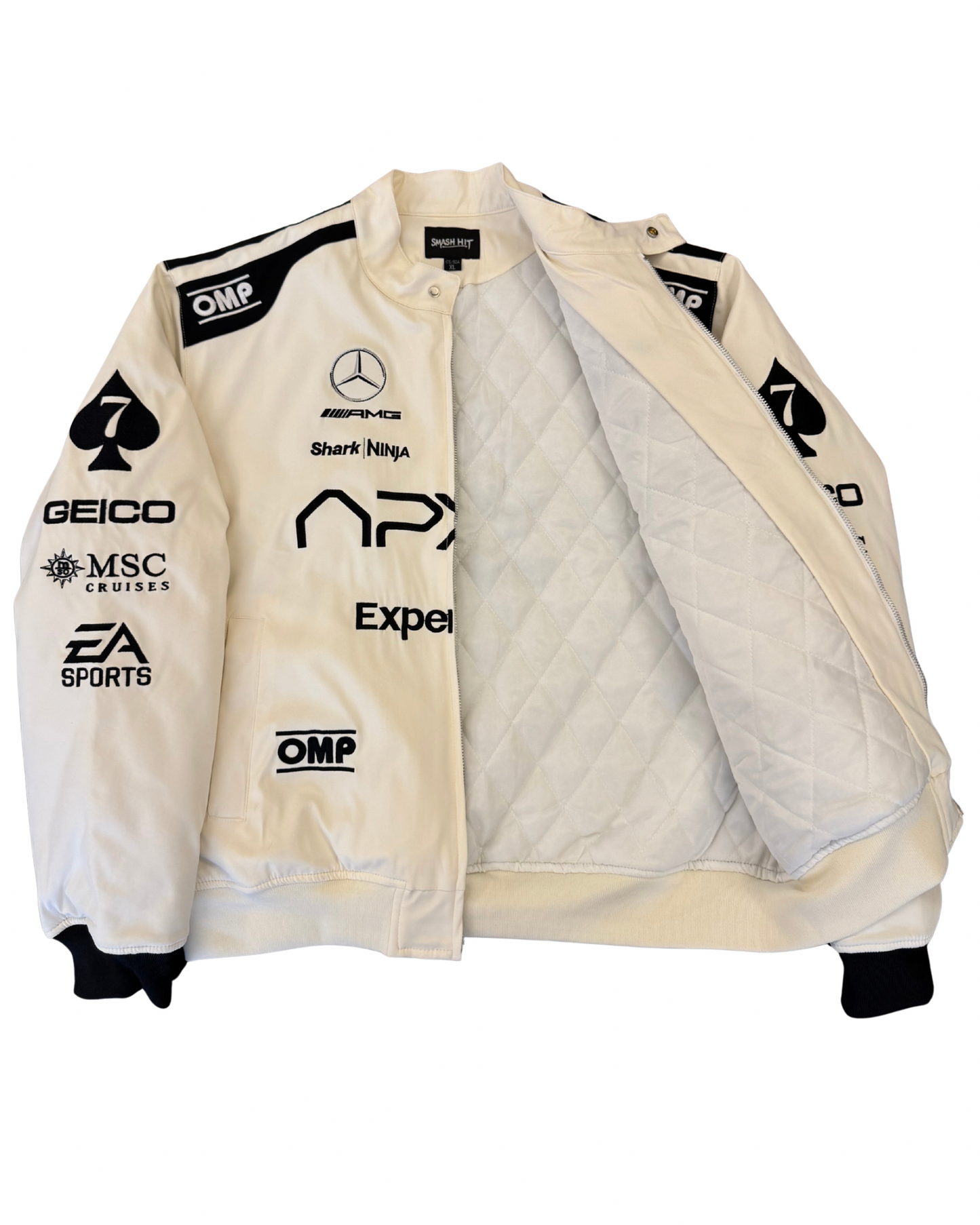 APX GP F1 jacket side view showing sleeve detail with Pirelli and Mercedes AMG logos