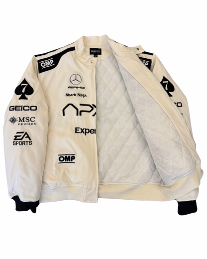 APX GP F1 jacket side view showing sleeve detail with Pirelli and Mercedes AMG logos