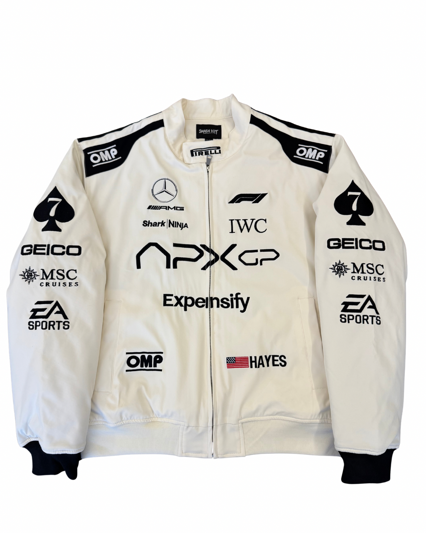 APX GP F1 Movie Jacket as worn by Brad Pitt in the 2025 F1 film, with Mercedes AMG and Pirelli patches