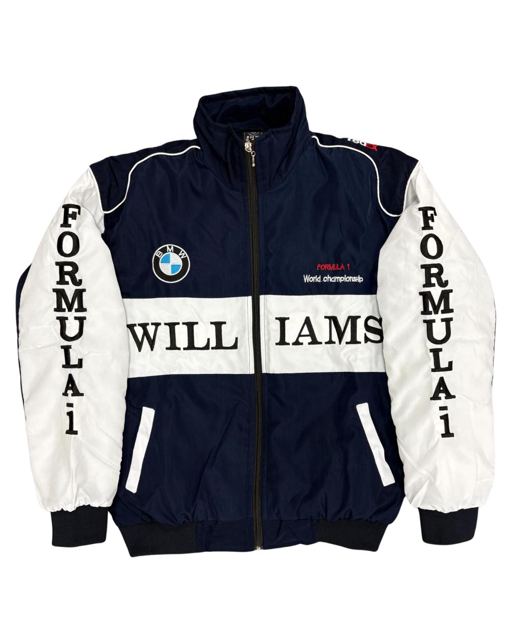 navy and white Williams BMW racing jacket with Formula 1 branding